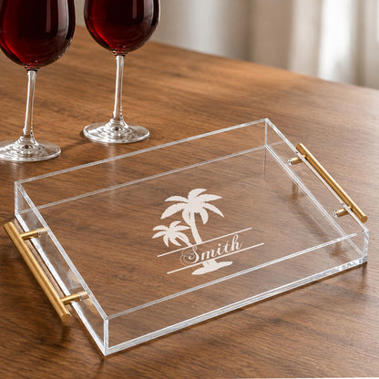 Tropical Coastal Signature Collection Personalized Acrylic Serving Tray w/ Gold Handles