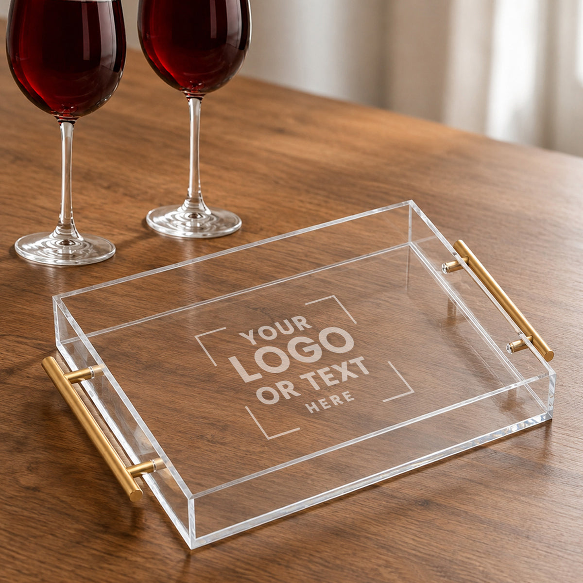 Personalized Custom Logo Acrylic Serving Tray w/ Gold Handles