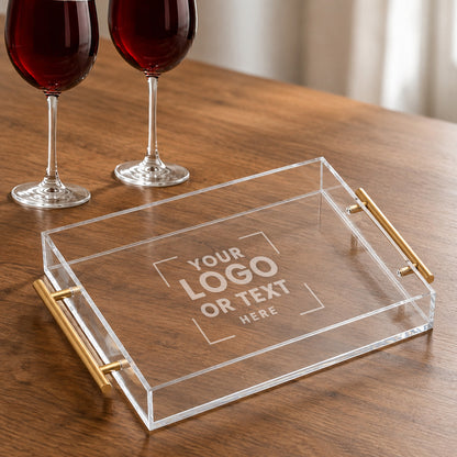 Personalized Custom Logo Acrylic Serving Tray w/ Gold Handles