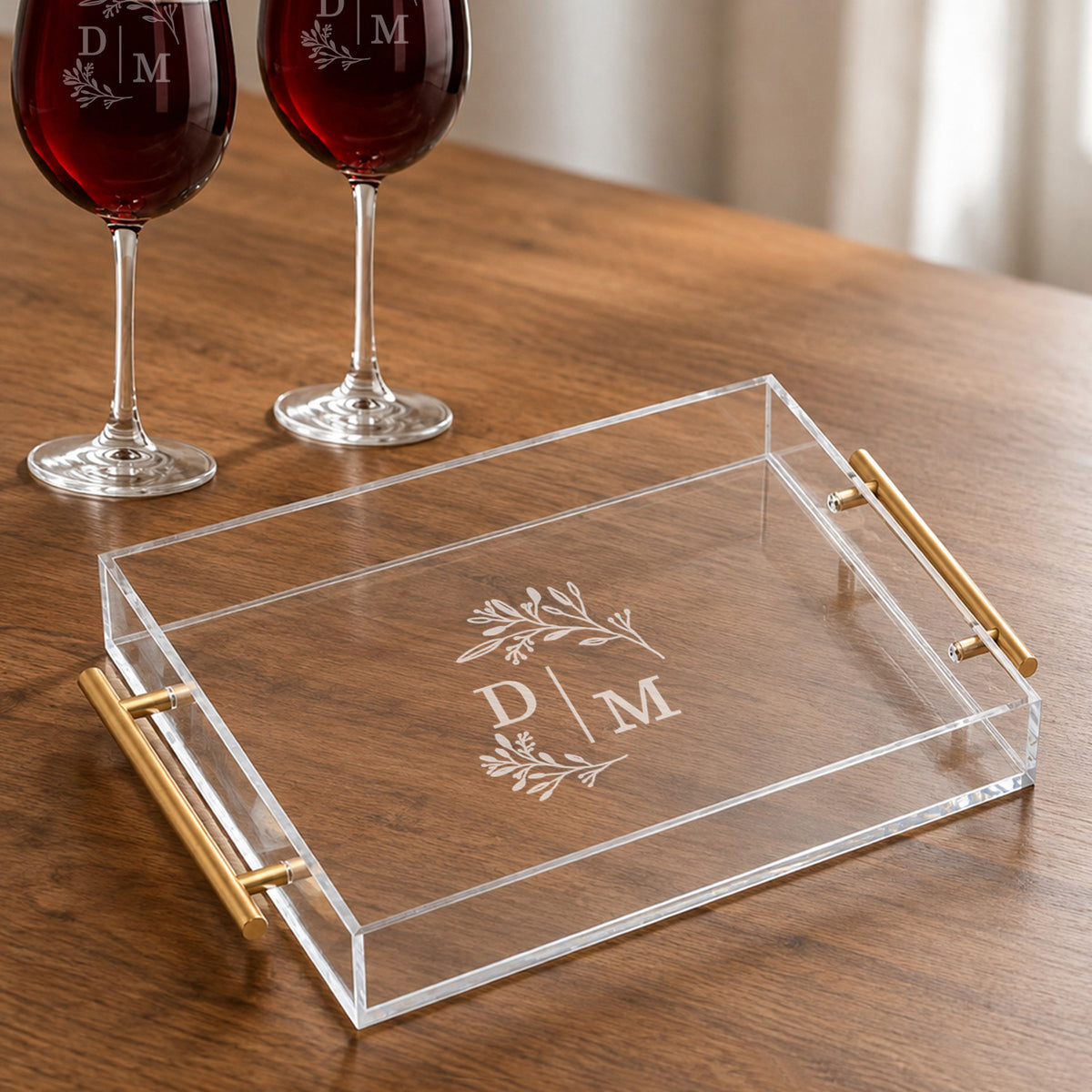 Personalized Monogram Acrylic Serving Tray w/ Gold Handles
