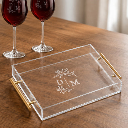 Personalized Monogram Acrylic Serving Tray w/ Gold Handles