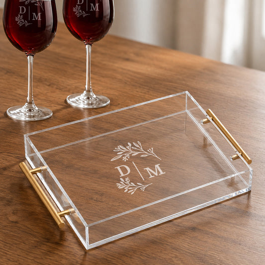 Personalized Monogram Acrylic Serving Tray w/ Gold Handles