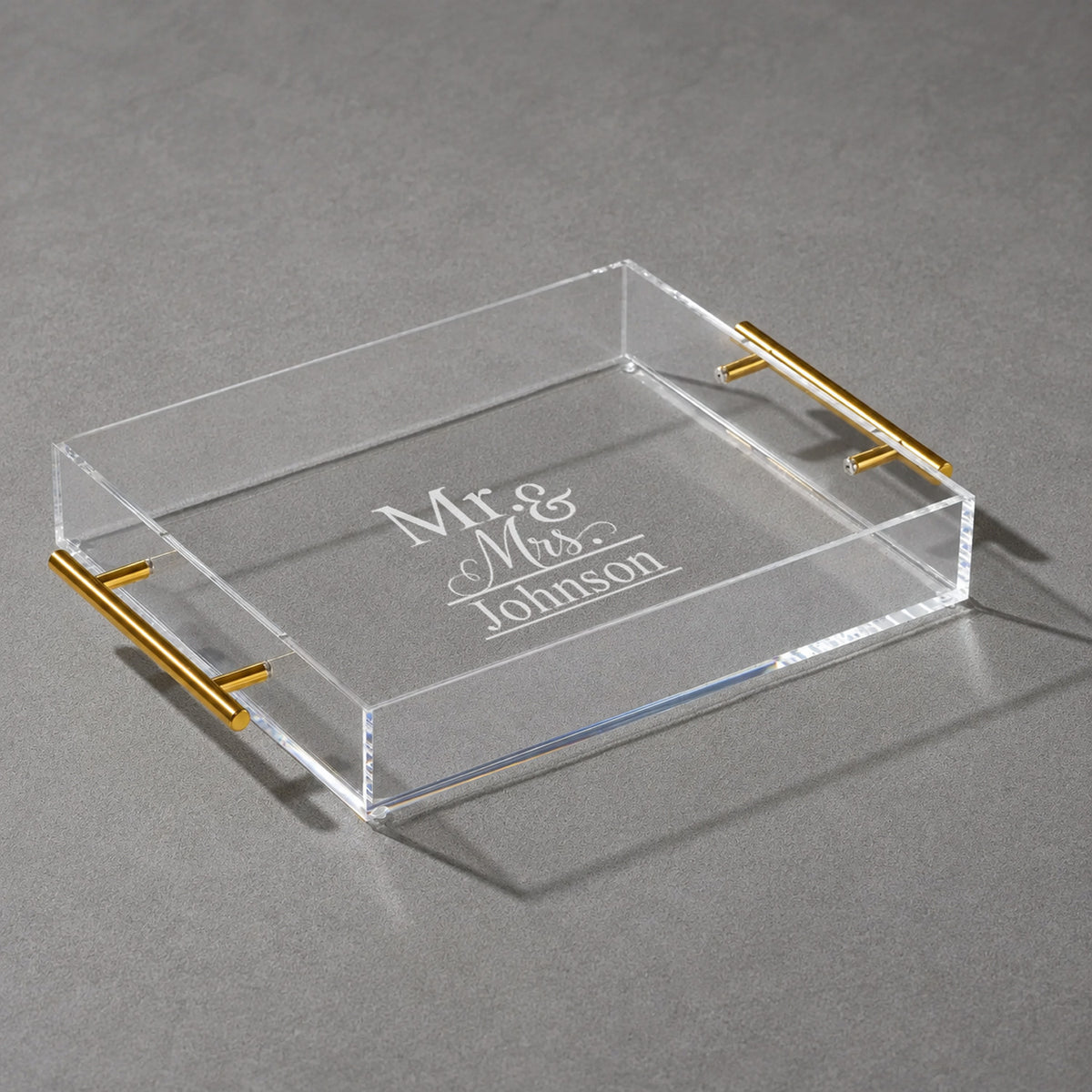 Personalized Mr. and Mrs. Acrylic Serving Tray w/ Gold Handles