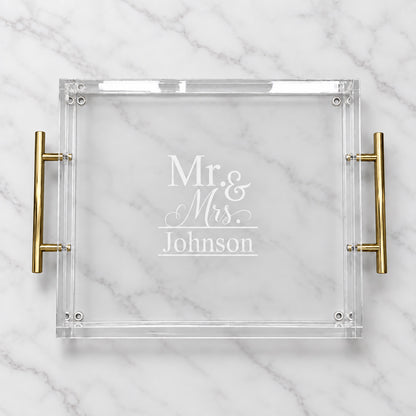 Personalized Mr. and Mrs. Acrylic Serving Tray w/ Gold Handles