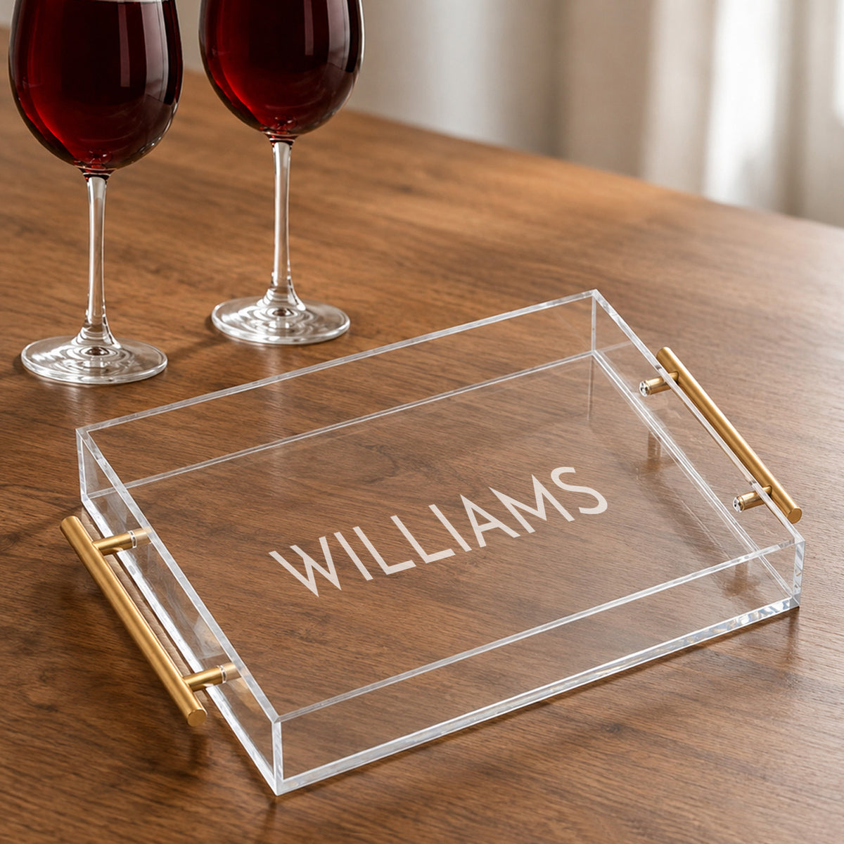 Personalized Acrylic Serving Tray w/ Gold Handles