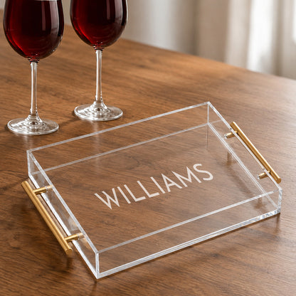 Personalized Acrylic Serving Tray w/ Gold Handles