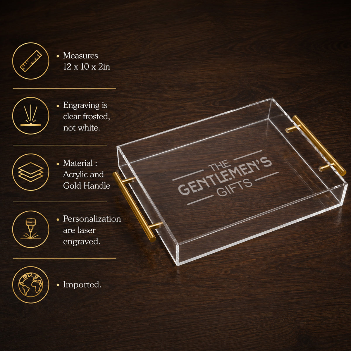 Personalized Acrylic Serving Tray w/ Gold Handles