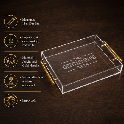 Personalized Acrylic Serving Tray w/ Gold Handles