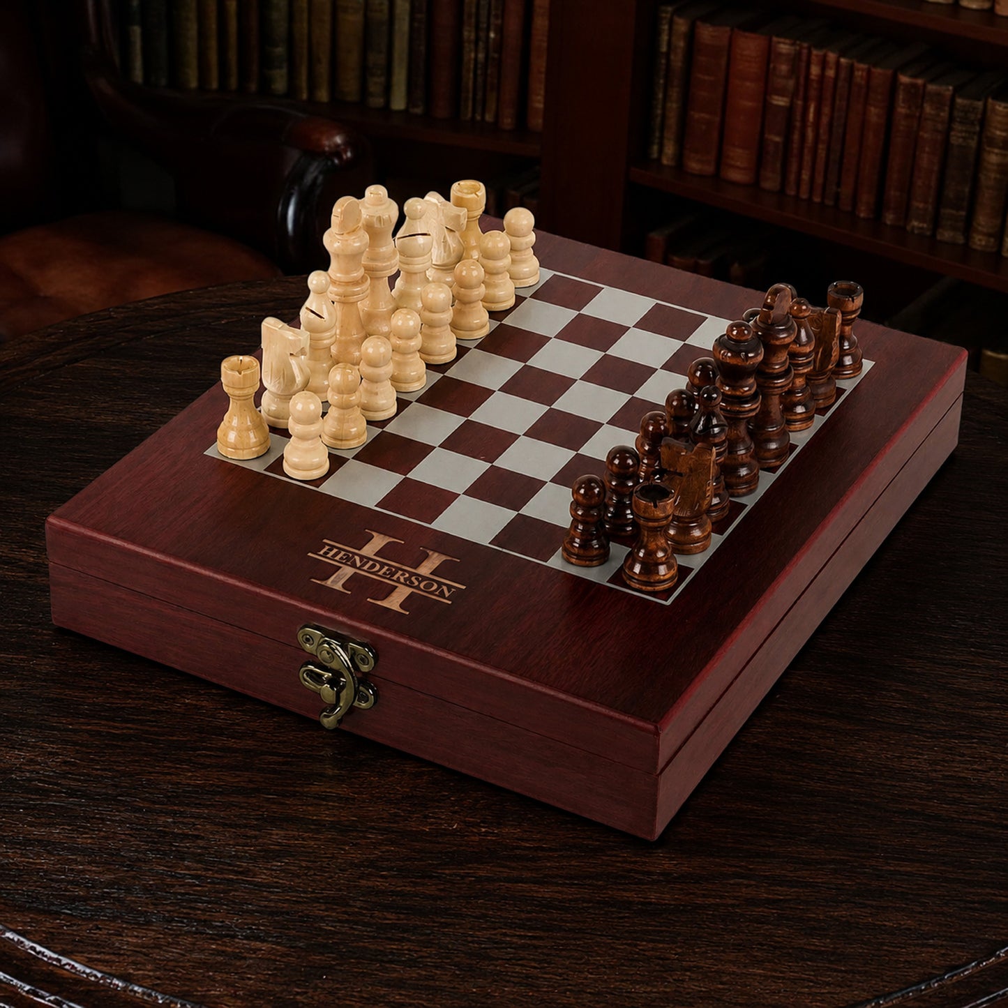 Monogram Personalized Deluxe Chess Set with Storage Board