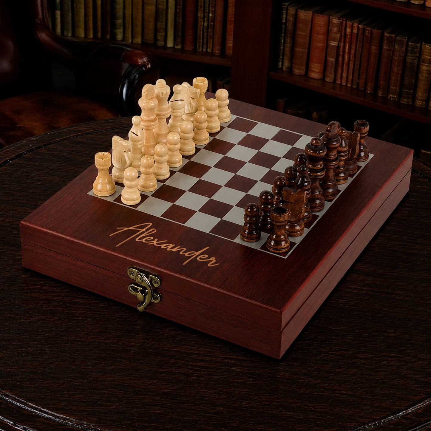 Signature Personalized Deluxe Chess Set with Storage Board