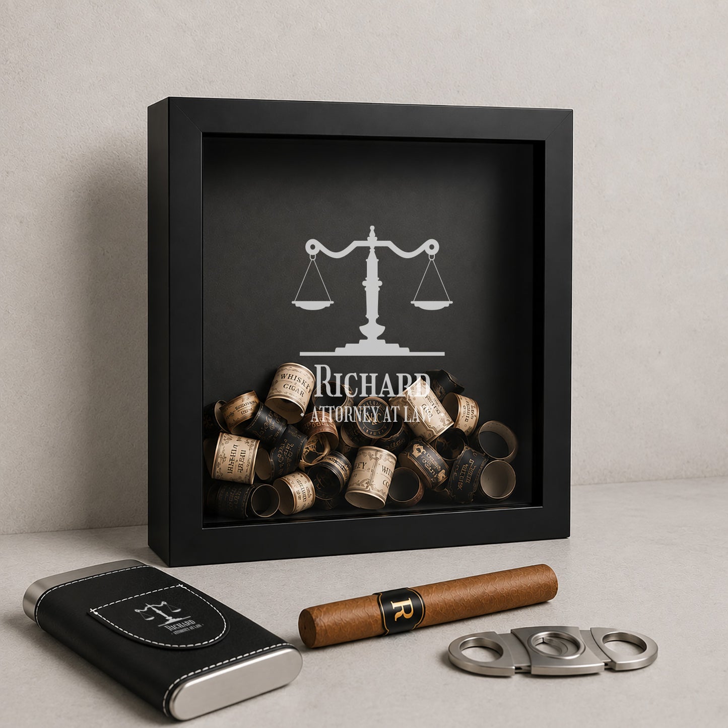 Personalized Cigar Label Display Case for Lawyers & Attorneys – Shadow Box Keepsake