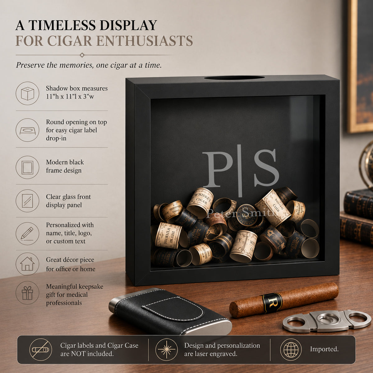 Personalized Cigar Label Display Case for Golfers – Shadow Box Keepsake