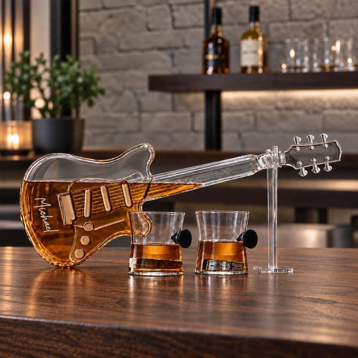 Personalized Electric Guitar Decanter with 2 Pick Whiskey Glasses Gift Set