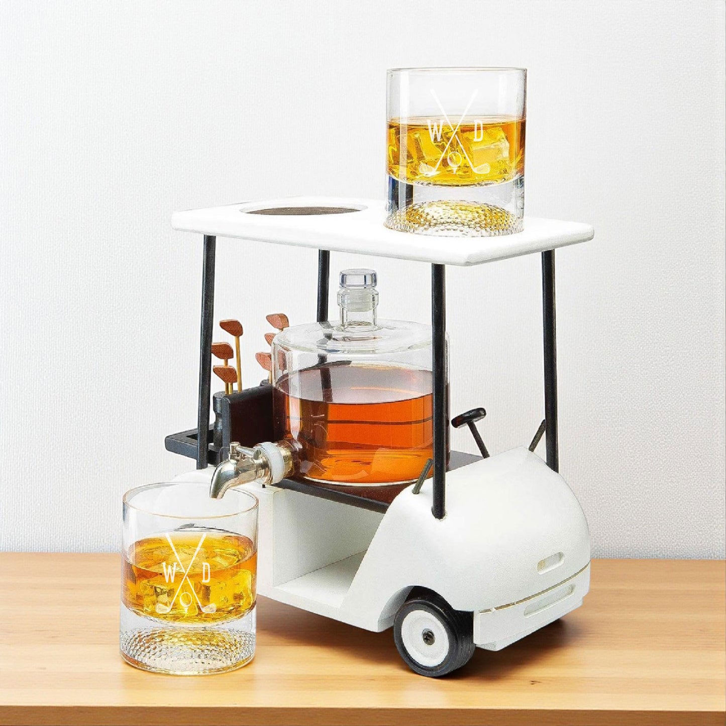 Golf Personalized Golf Cart Decanter & Golf Ball Glasses Gift Set