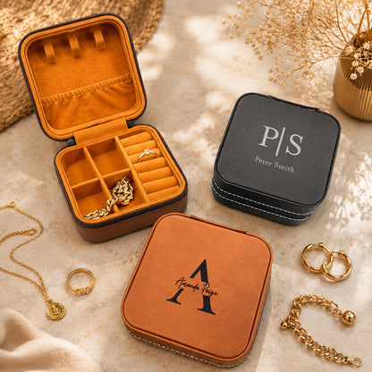 Monogram Personalized Leather Travel Jewelry Case