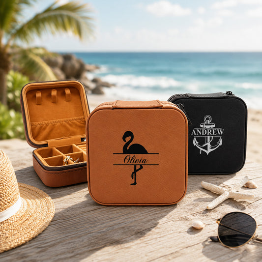 Tropical Coastal Signature Collection Personalized Leather Travel Jewelry Case