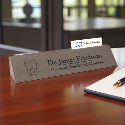 Dentist Personalized Leather Name Plate with Business Card Holder