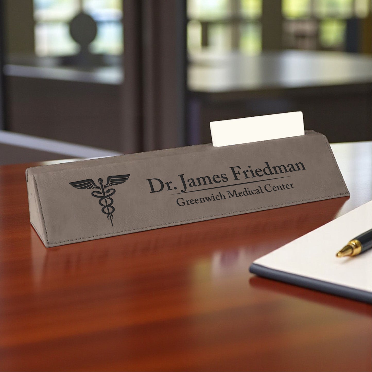 Doctor Personalized Leather Name Plate with Business Card Holder