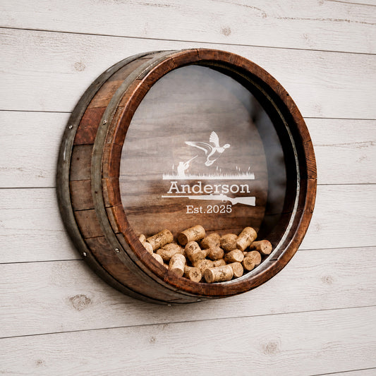 Personalized Hunter's Reclaimed Wine Barrel Cork Display