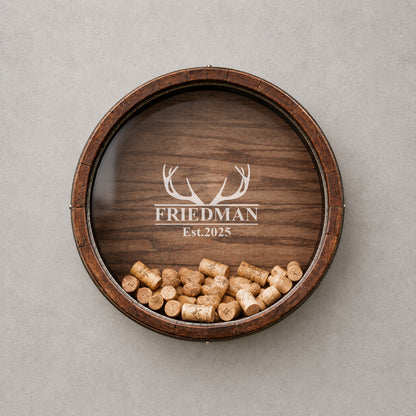 Personalized Hunter's Reclaimed Wine Barrel Cork Display