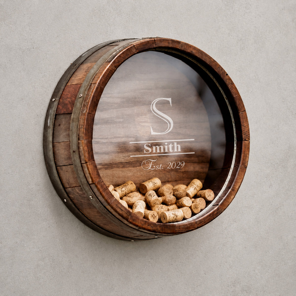 Personalized Monogram Reclaimed Wine Barrel Cork Display