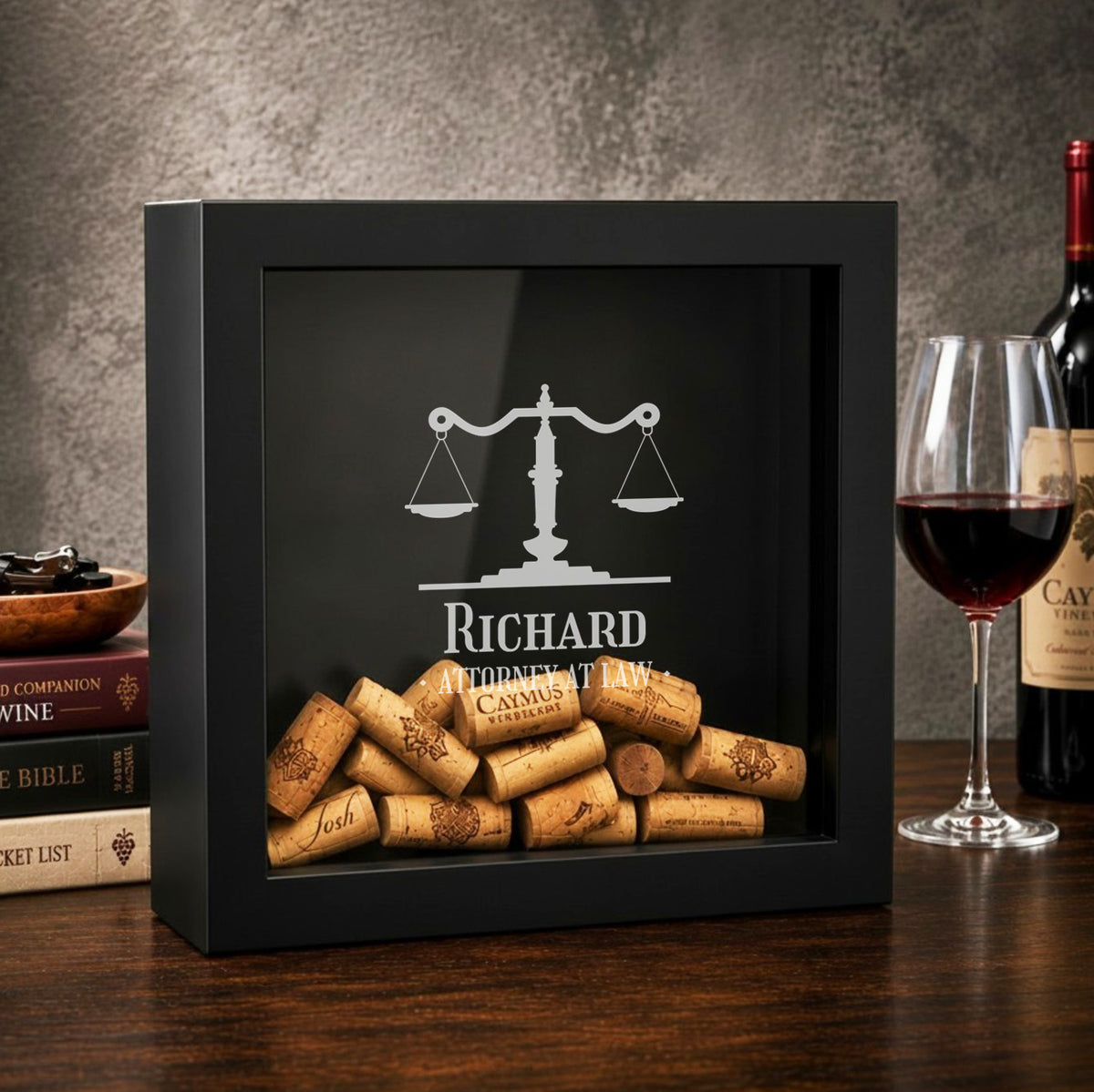 Personalized Lawyer Wine Cork Display Case Shadow Box Keepsake