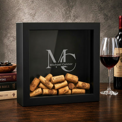 Personalized Monogram Wine Cork Display Case Shadow Box Keepsake