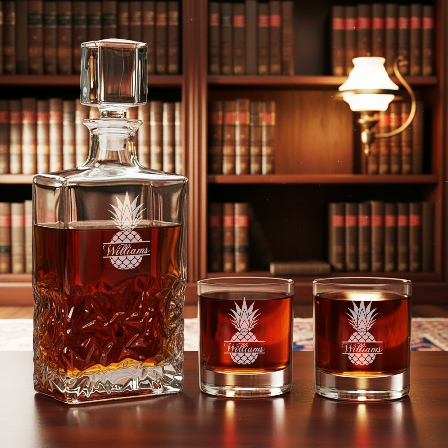 Pineapple Personalized Icy Whiskey Decanter with Glasses Gift Set