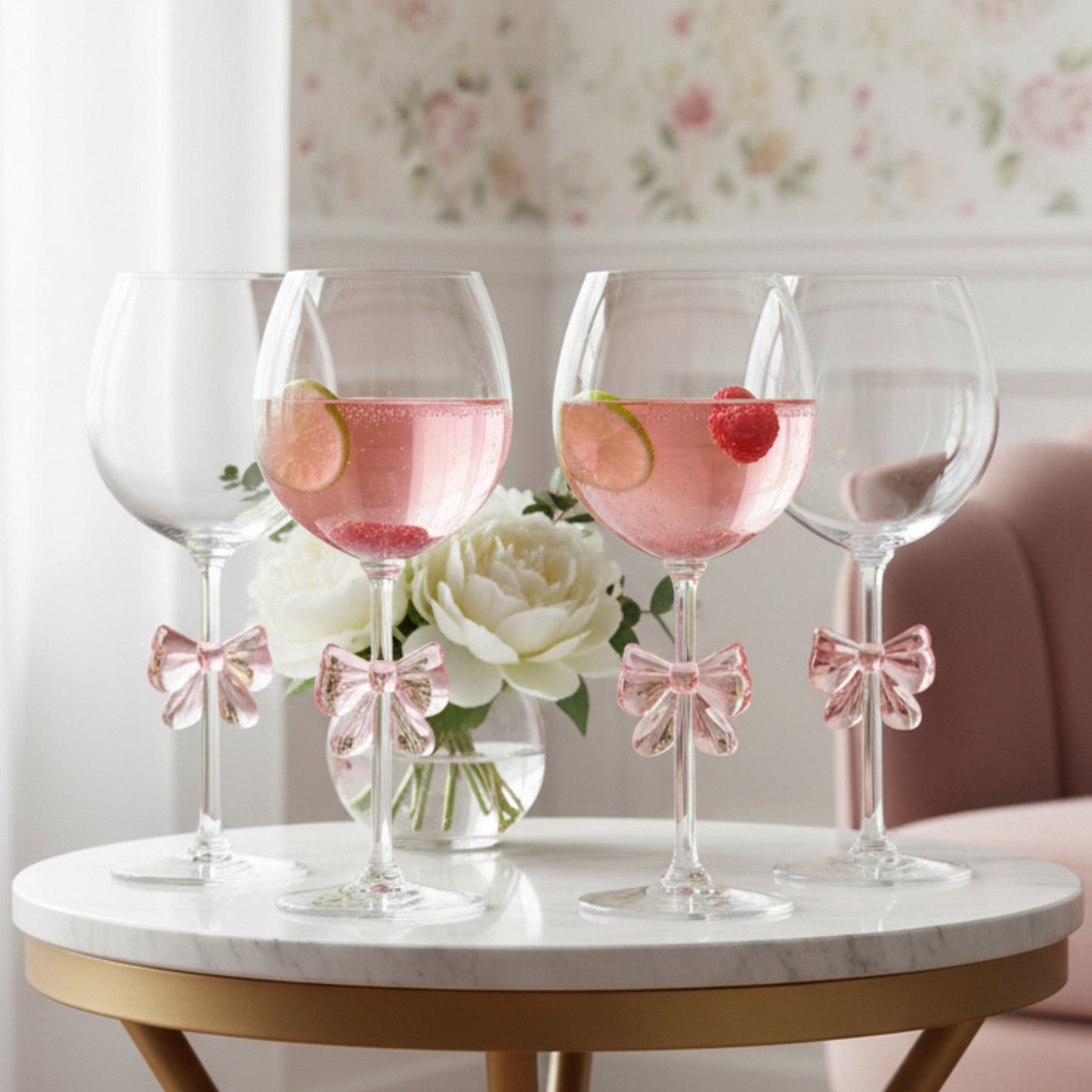 Pink Bow Acrylic Wine Glass, Set of 4