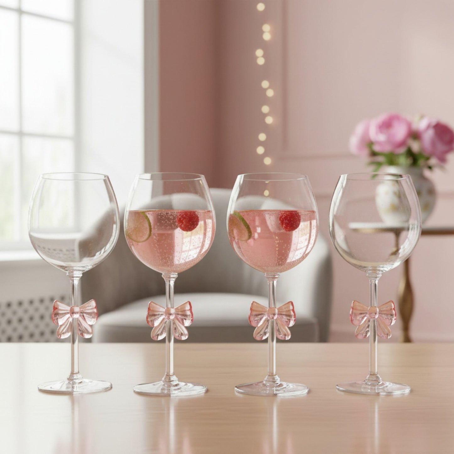 Pink Bow Acrylic Wine Glass, Set of 4
