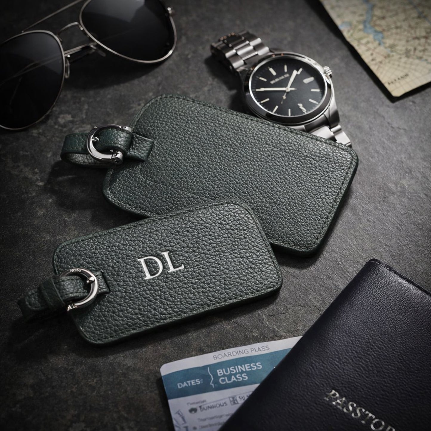ROYCE New York Monogrammed RFID Passport Case Luggage Tag Set