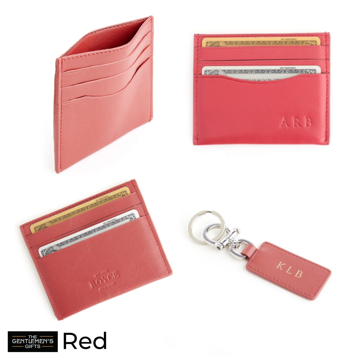 ROYCE New York Monogrammed RFID Blocking Slim Card Holder Wallet with Luxe Key Chain Set