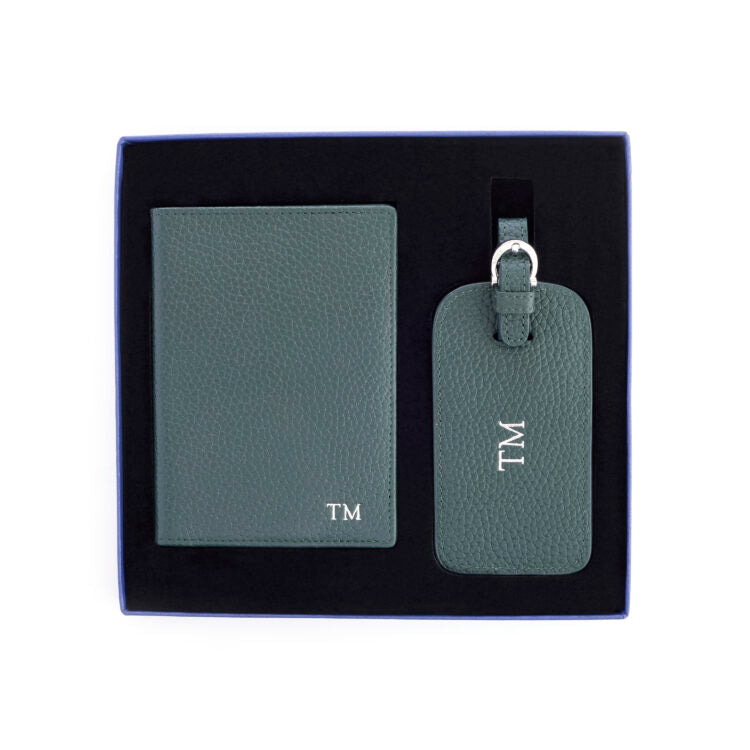 ROYCE New York Monogrammed RFID Passport Case Luggage Tag Set