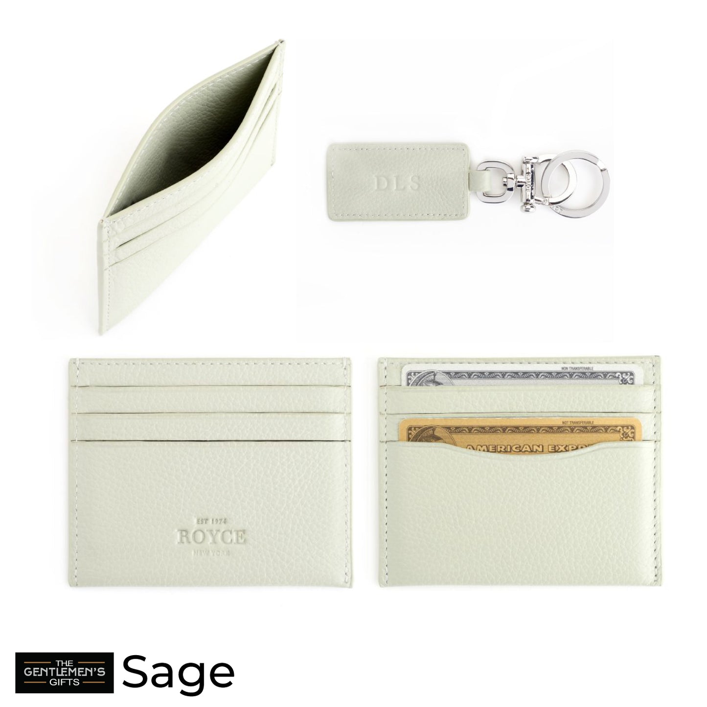 ROYCE New York Monogrammed RFID Blocking Slim Card Holder Wallet with Luxe Key Chain Set