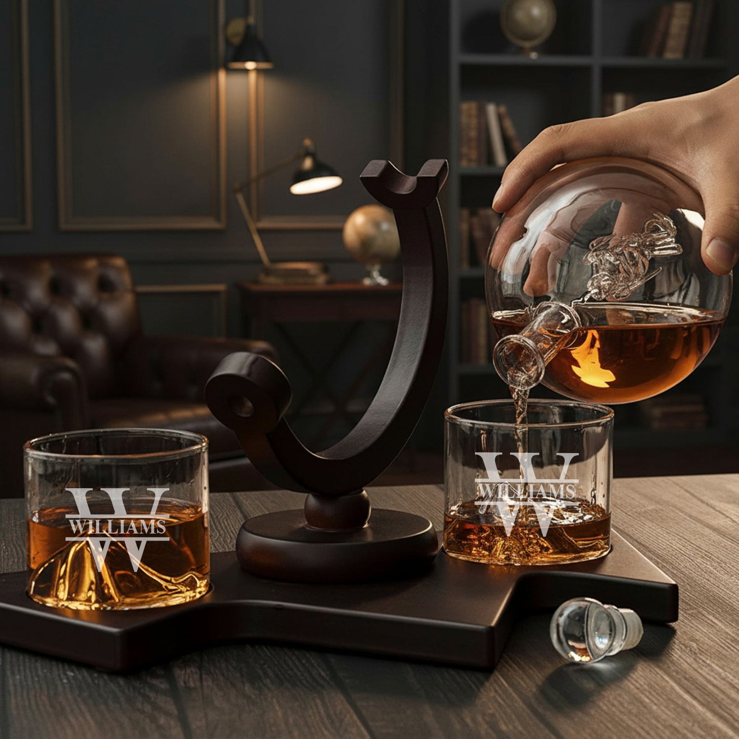 Ski Whiskey Decanter with Personalized Glassier Whiskey Glasses