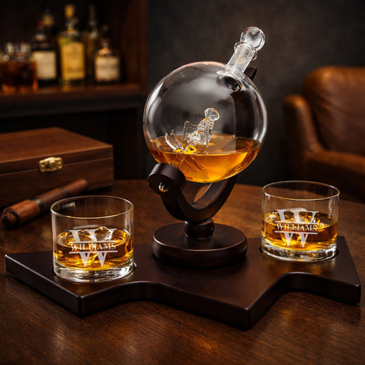 Ski Whiskey Decanter with Personalized Glassier Whiskey Glasses
