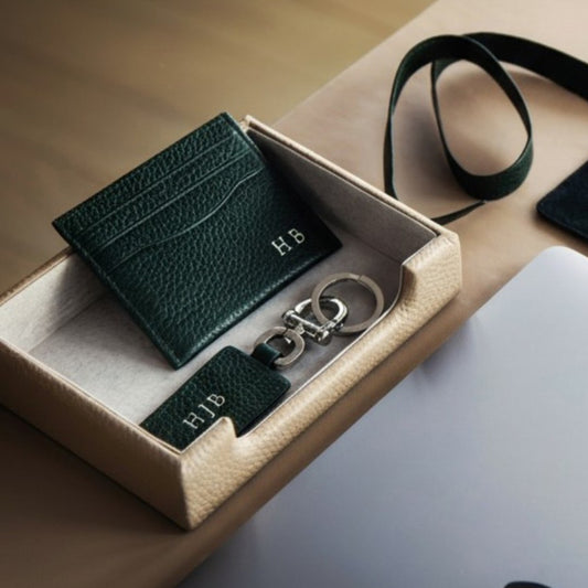 Monogrammed RFID Blocking Slim Card Holder Wallet with Luxe Key Chain Set
