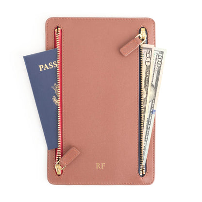 ROYCE New York Monogrammed RFID Blocking Four Zip Travel Organizer