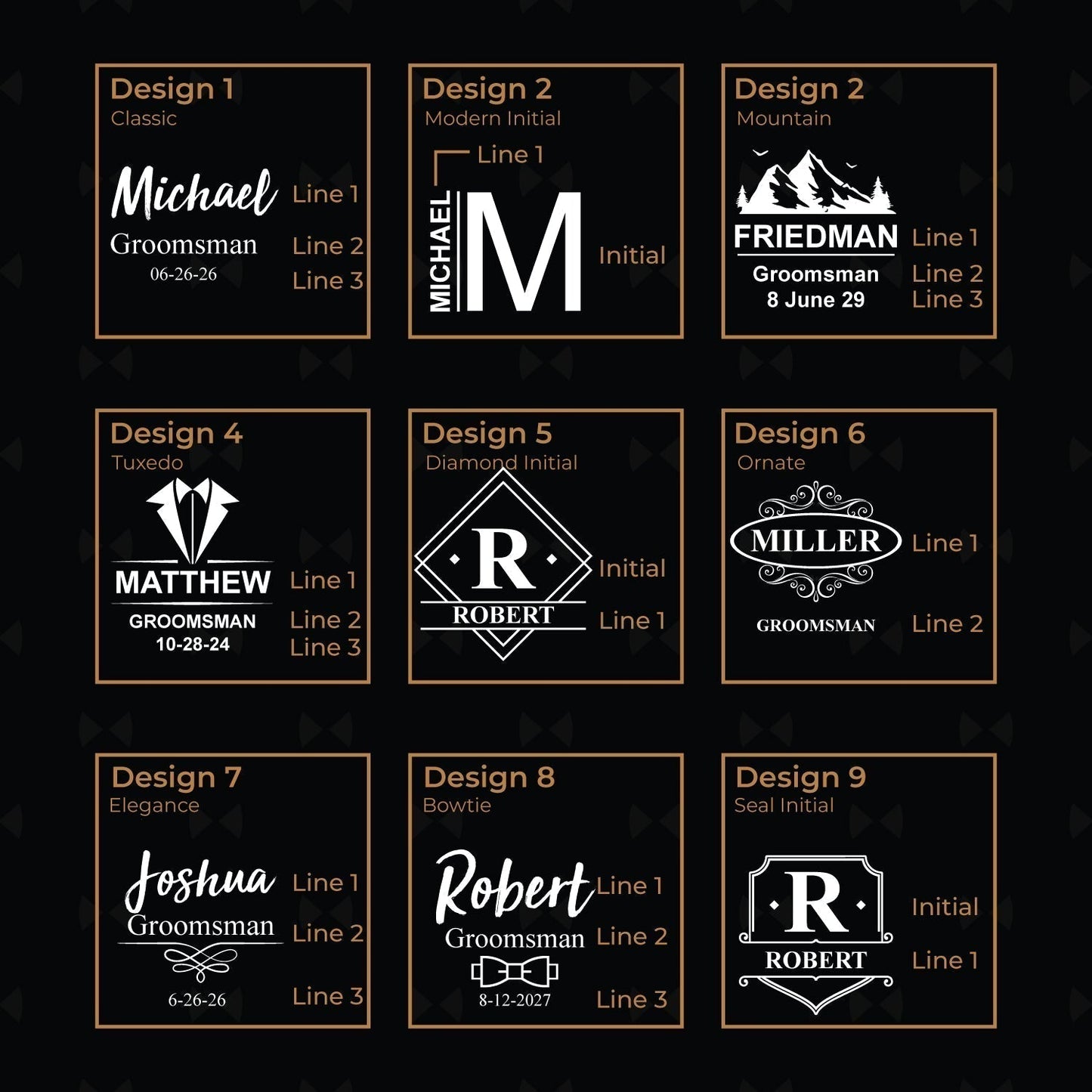 Groomsmen Personalized Whiskey Decanter with Whiskey Rocks Glasses Set - 3pc