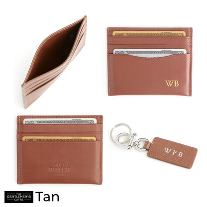 ROYCE New York Monogrammed RFID Blocking Slim Card Holder Wallet with Luxe Key Chain Set