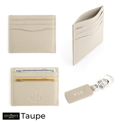 ROYCE New York Monogrammed RFID Blocking Slim Card Holder Wallet with Luxe Key Chain Set