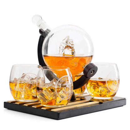 U.S. Marine Globe Whiskey Decanter Set with 4 Liquor Glasses Set