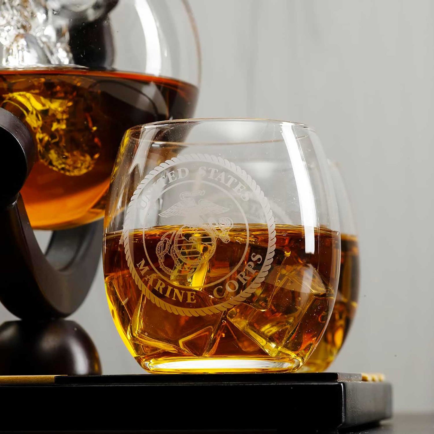 U.S. Marine Globe Whiskey Decanter Set with 4 Liquor Glasses Set