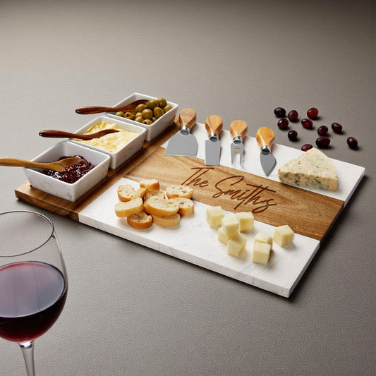 Signature Collection Engraved Wood and Marble Appetizer Serving Platter