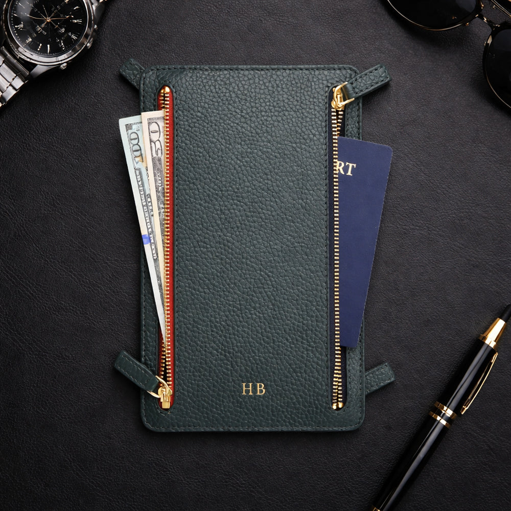 ROYCE New York Monogrammed RFID Blocking Four Zip Travel Organizer