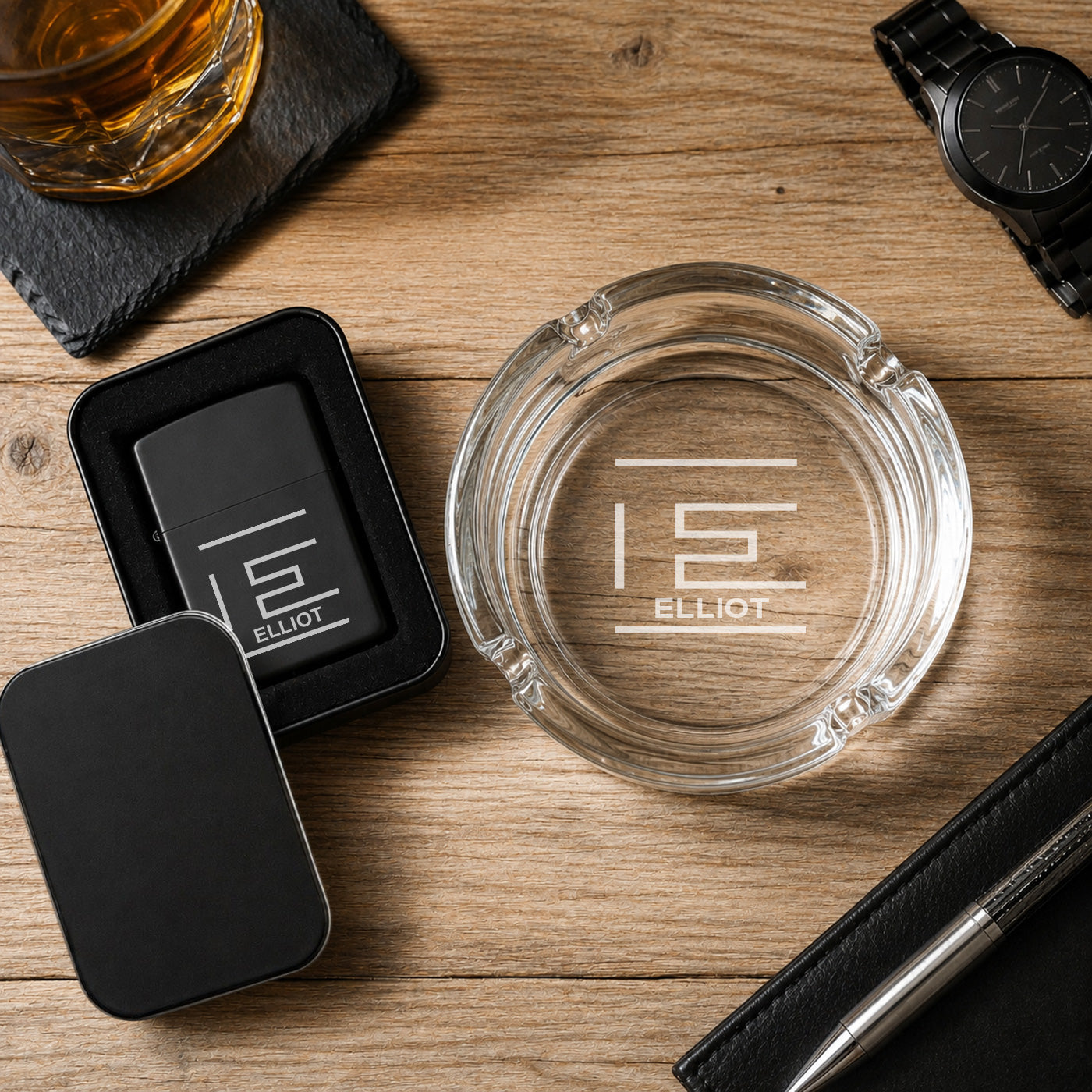 Monogram Personalized Cigarette Ashtray and Lighter