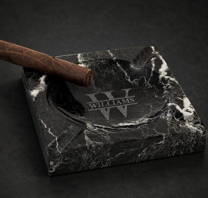 Monogram Personalized Black Marble Cigar Ashtray