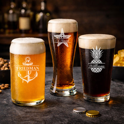 Beach Coastal Personalized Beer Mug and Beer Pint Glass Set