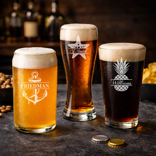 Beach Coastal Personalized Beer Mug and Beer Pint Glass Set