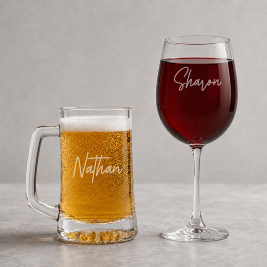 Personalized Beer Mug and Wine Glass Gift Set